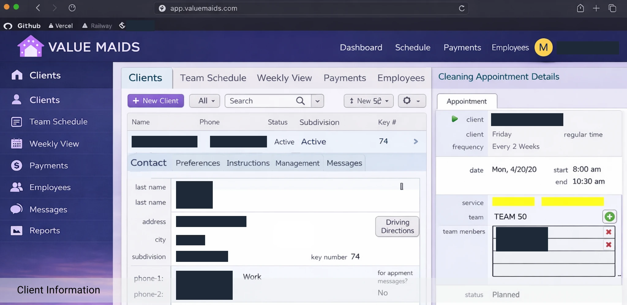 The same Value Maids system rebuilt as a modern web application