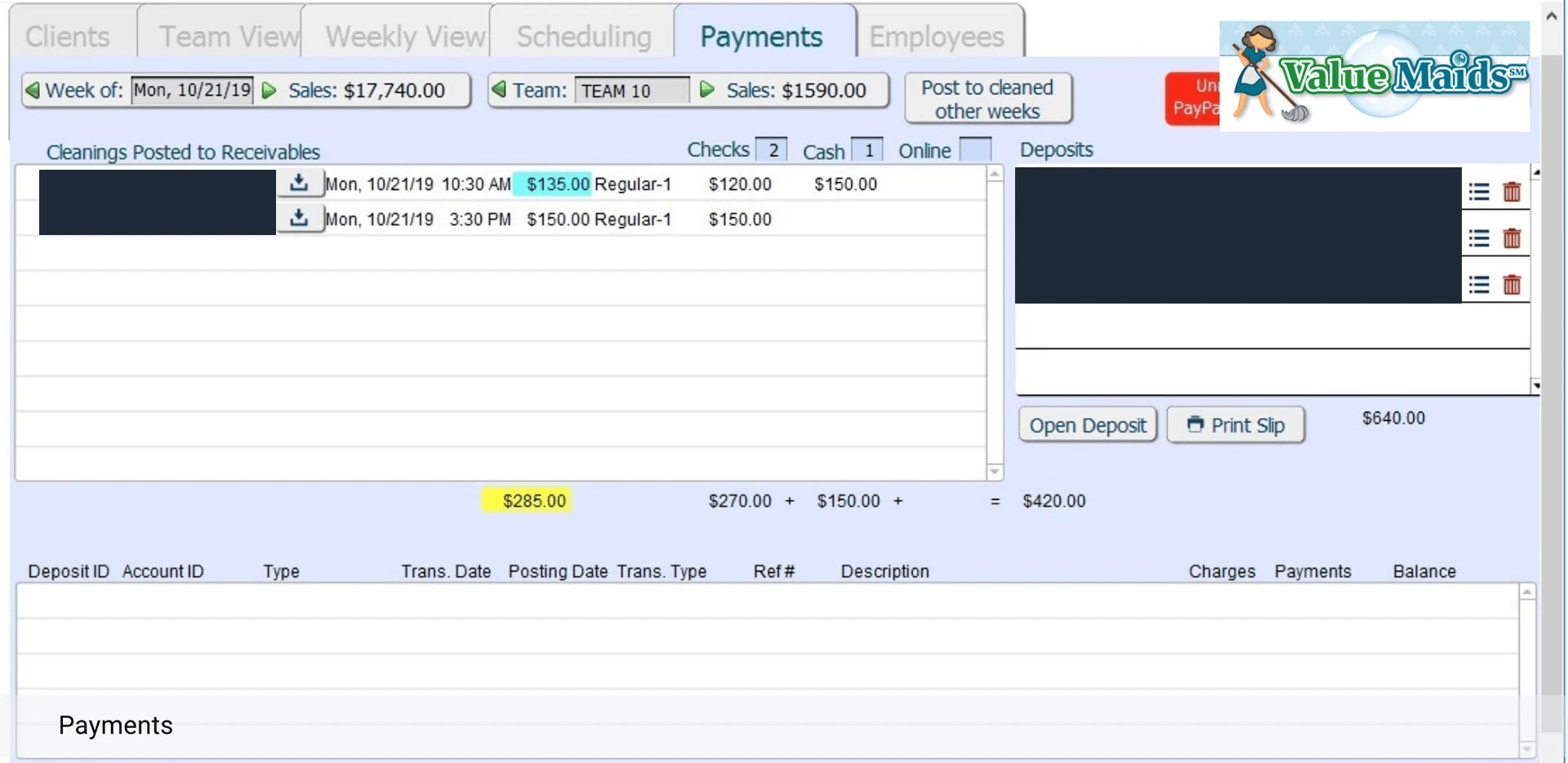 Value Maids business system running in FileMaker